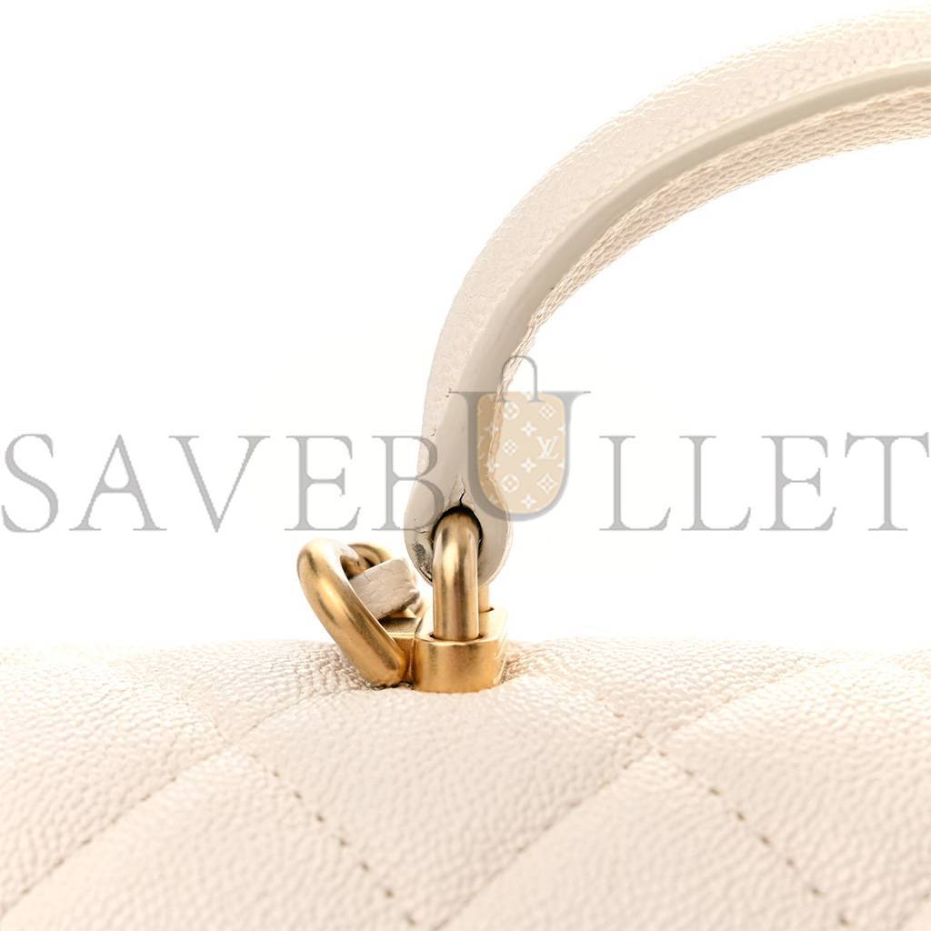CHANEL CAVIAR QUILTED MINI TOP HANDLE RECTANGULAR FLAP WHITE AS2431 (20*13*9cm)